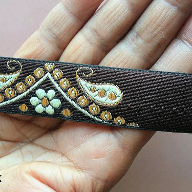 Brown, Beige And Gold Embroidered Trim, Paisley And Floral Embroidery